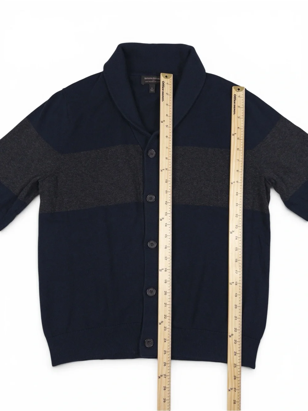 Banana Republic Navy Shawl Collar Cardigan Charcoal Stripe Men’s Large
